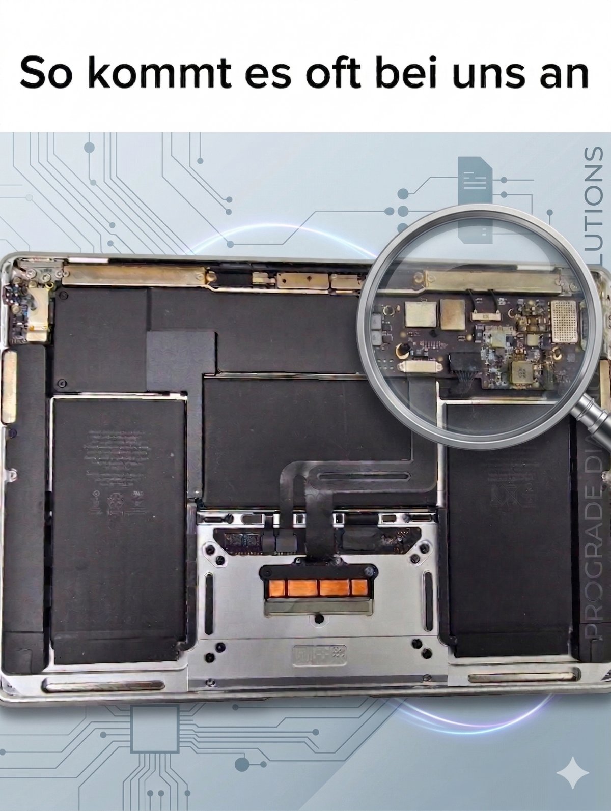 Geöffnetes MacBook Logic Board unter der Lupe – Board-Level Diagnose bei RepairSpot Regensburg