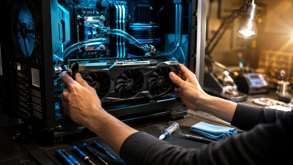 Gaming-PC Reparatur bei RepairSpot in Regensburg mit GPU und Wasserkühlung.