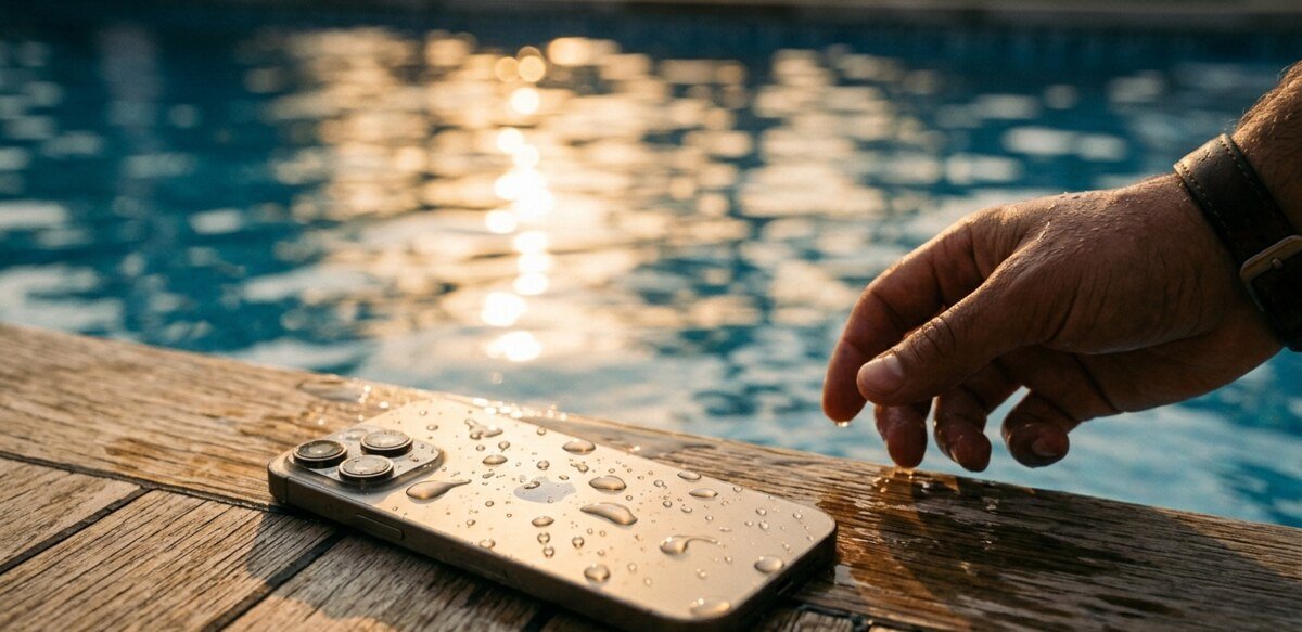 Ein Smartphone mit Wasserschaden, das durch erste Hilfe gerettet wird.