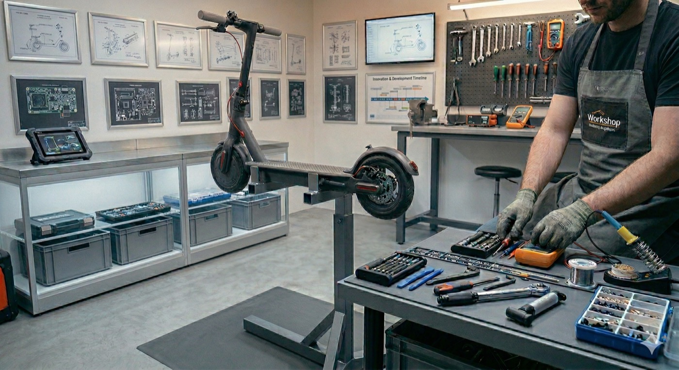 E-Scooter Werkstatt Regensburg - RepairSpot Techniker bei der Reparatur eines Xiaomi E-Scooters